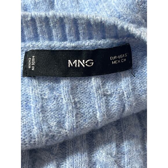 MNG Mango Women's Blue Cable Rib Knit Crew Neck Long Sleeve Sweater Top Size S - Picture 3 of 4